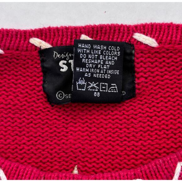 Designers Originals Studio Christmas Tree Snowman Sweater XL Red Holiday Knit - Picture 6 of 9